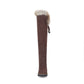 Ladies Suede Stitching Patchwork Side Tied Fur Flat Knee High Boots