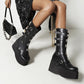 Ladies Metal Buckle Platform Wedge Heel Mid Calf Boots