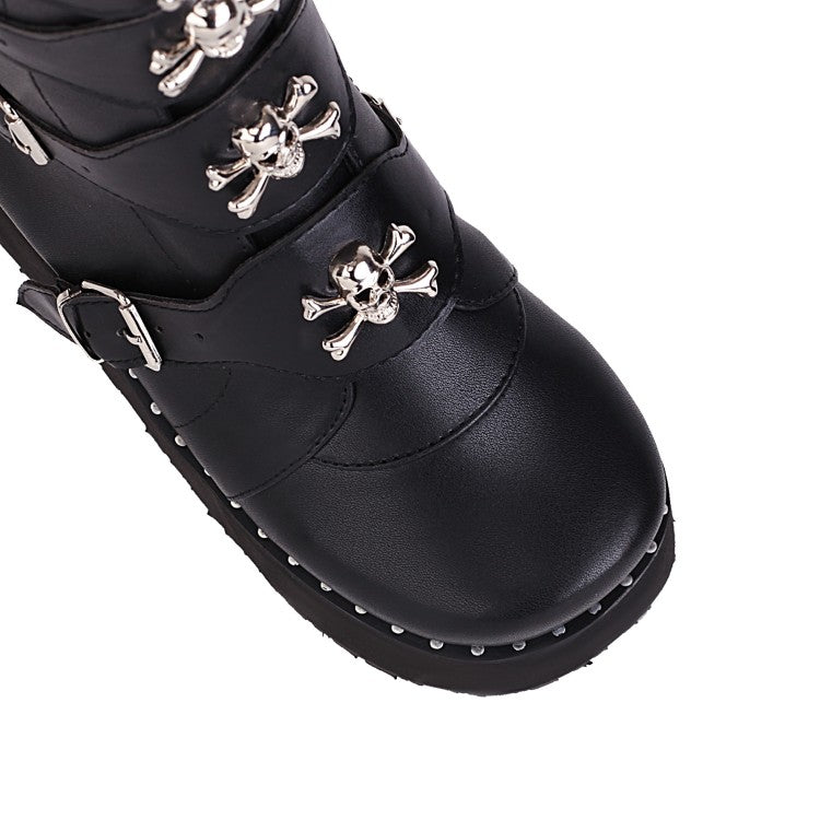 Ladies Metal Buckle Platform Wedge Heel Mid Calf Boots