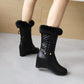 Pu Leather Round Toe Lattice Fur Side Zippers Inside Heighten Mid Calf Boots for Women