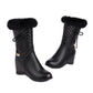 Pu Leather Round Toe Lattice Fur Side Zippers Inside Heighten Mid Calf Boots for Women