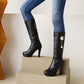 Pearls Sunflower Side Zippers Block Chunky Heel Platform Knee High Boots for Women