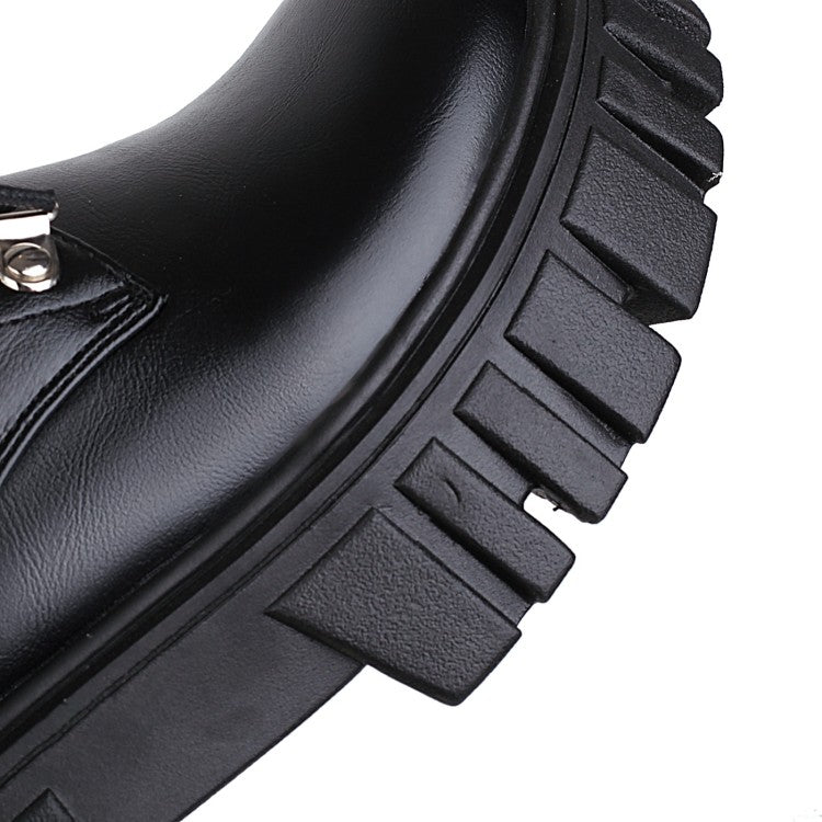 Ladies Pu Leather Metal Chains Lace Up Belts Platform Short Boots