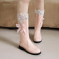 Lace Bow Tie Low Heels Knee-High Boots for Women