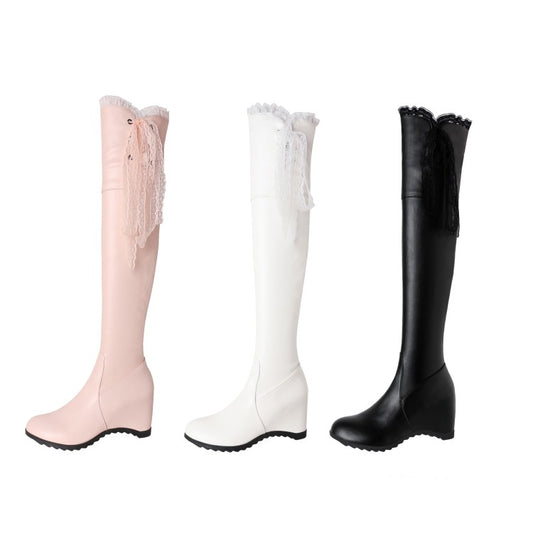 Lace Inside Heighten Wedge Heel Over-The-Knee Boots for Women