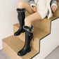 Side Zippers Fur Lace Block Chunky Heel Platform Knee-High Boots for Women