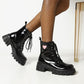 Glossy Round Toe Lace Up Love Hearts Block Chunky Heel Platform Short Boots for Women