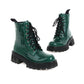 Crocodile Pattern Glossy Square Toe Lace Up Short Boots for Women