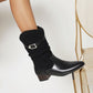 Ladies Pu Leather Pointed Toe Patchwork Low Heel Mid Calf Boots