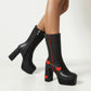 Glossy Round Toe Love Hearts Side Zippers Block Chunky Heel Platform Mid Calf Boots for Women