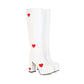 Glossy Round Toe Love Hearts Side Zippers Block Chunky Heel Platform Knee High Boots for Women