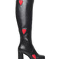 Glossy Round Toe Love Hearts Side Zippers Block Chunky Heel Platform Knee High Boots for Women