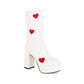 Bicolor Love Hearts Pu Leather Round Toe Side Zippers Block Chunky Heel Platform Mid Calf Boots for Women