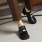 Ladies Pu Leather Buckles Belts Block Heel Platform Chunky Heels Shoes