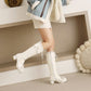 Lace Bow Tie Block Chunky Heel Knee-High Boots for Women