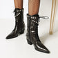 Women
 Crocodile Pattern Pointed Toe Buckles Belts Rivets Block Heel Mid Calf Boots for Women