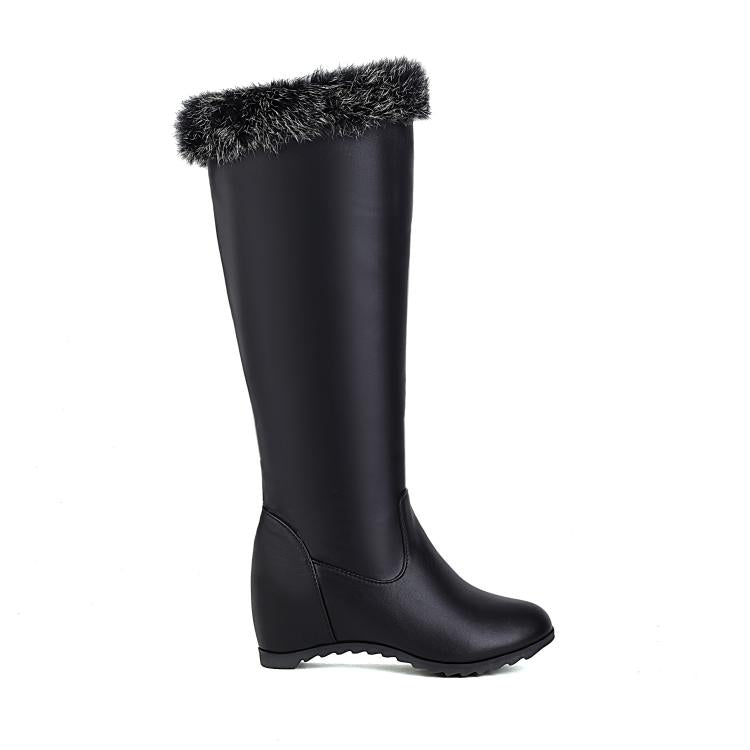 Fur Inside Heighten Wedge Heels Knee High Boots for Women