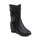 Pu Leather Round Toe Side Zippers Bow Tie Pearls Inside Heighten Mid-Calf Boots for Women