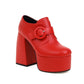 Ladies Pu Leather Round Toe Belts Buckles Block Heel Platform High Heels Shoes