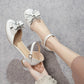 Ladies Chunky Heel Round Toe Hollow Out Butterfly Knot Block Heel Sandals