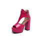 Ladies Patent Leather Jelly Color Chunky Heel Platform Sandals