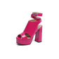 Ladies Jelly Color Peep Toe Hollow Out Rhinestone Chunky Heel Platform Sandals