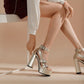 Ladies Glossy Buckle Chunky Heel Platform Sandals