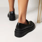 Ladies Pu Leather Round Toe Metal Platform Block Heel Shoes