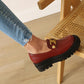 Ladies Pu Leather Round Toe Metal Platform Block Heel Shoes