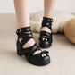 Ladies Pumps Lolita Solid Color Round Toe Butterfly Knot Cross Lace Block Heel Shoes