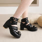 Ladies Pumps Lolita Solid Color Butterfly Knot Rhinestone Lace Platform Block Heel Shoes