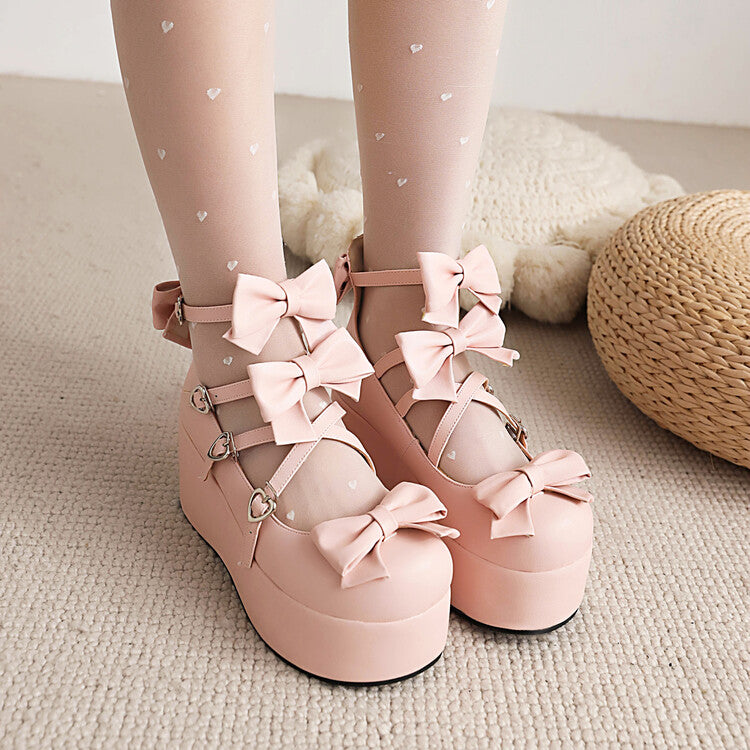 Ladies Lolita Bowtie Platform Flat Shoes