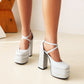 Ladies Bling Bling Cross Ankle Strap Chunky Heel High Heels Platform Sandals