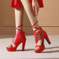 Ladies Incline Strap Cross Ankle Strap Platform Chunky Heel Sandals