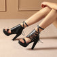 Ladies Incline Strap Cross Ankle Strap Platform Chunky Heel Sandals
