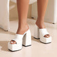 Ladies Solid Color Square Toe Chunky Heel High Heels Platform Sandals