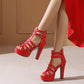 Ladies Solid Color Hollow Out Roman Style Platform Chunky Heel Sandals