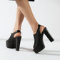 Ladies Color Contrast Peep Toe Platform Chunky Heel Sandals
