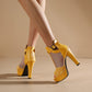 Ladies Solid Color T Strap Platform Chunky Heel Sandals