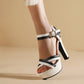 Ladies Cross Strap Color Block Platform Chunky Heel Sandals