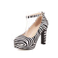Ladies Pumps Zebra Snake Print Ankle Strap Rhinestone Chunky Heel Platform High Heels Shoes