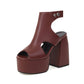 Ladies Solid Color Peep Toe Thick Sole Block Heel Platform Sandals