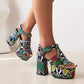 Ladies Glossy Round Toe Roman Style Thick Sole Chunky Heel Platform Sandals