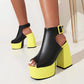 Ladies Peep Toe Hollow Out Thick Sole Block Heel Platform Sandals