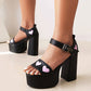 Ladies Round Toe Ankle Strap Buckle Thick Sole Block Heel Platform Sandals