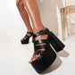 Ladies Colorful Print Roman Style Thick Sole Block Heel Platform Sandals