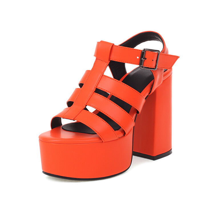 Ladies Colorful Print Roman Style Thick Sole Block Heel Platform Sandals
