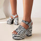 Ladies Glossy Zipper Ankle Strap Buckle Thick Sole Block Heel Platform Sandals
