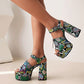 Ladies Glossy Zipper Ankle Strap Buckle Thick Sole Block Heel Platform Sandals