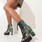 Ladies Colorful Print Peep Toe Lace Up Thick Sole Block Heel Platform Sandals